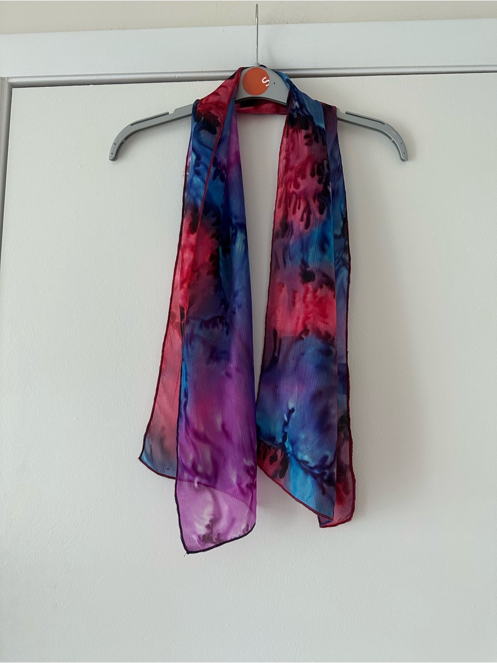 100% Silk-Multicolor Hand Painted Watercolor Scarf - Purple, Blue & Pink